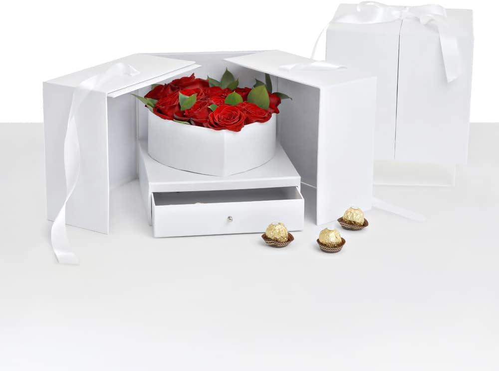 UNIKPACKAGING Premium Quality Large Square Surprise Flower Box, Gift Boxes for Luxury Flower and Gift Arrangements, Multi Colors (White), 1 count
