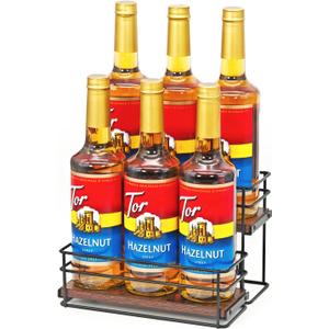 6 Bottle Capacity Coffee Syrup Rack Organizer, 2 Tier Coffee Syrup Stand Shelf, Storage Shelves for Coffee Bar, Small Wine Rack for Bar Family Storage for Syrup Wine Dressing
