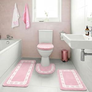 Nuanchu 6 Pcs Pink Ribbon Bathroom Rugs Set with Ribbon Hand Towels Non Slip U-Shaped Toilet Rug Water Absorption Bath Mat for Spring Bathroom Bedroom Living Room
