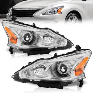 ELH Headlight Assembly Compatible With 2013-2015 13-15 Altima 2013 2014 2015 13 14 15 Altima S/SL/SV Only Fit 4 Door (Chrome Housing Amber Reflector)