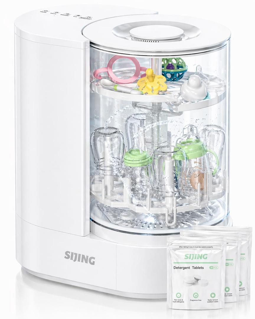 SIJING Bottle Washer & Sterilizer Dryer, Glass Baby Bottle Washer, No Plastic Contact, Automatic Bottle Cleaner with 360 Spray, High-Temp Steam for Pump Parts