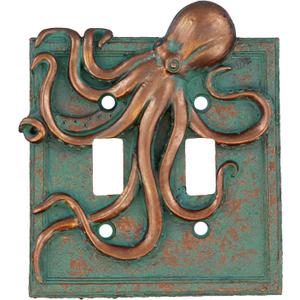 Top Brass Large Octopus/Kraken Electrical Cover Wall Plate Bronze/Verdigris Finish - Single Switch, Double, Rocker, Outlet (Double Switch)