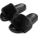 Spesoul Womens Fuzzy Slides Open Toe Furry Slide Slippers Indoor Outdoor Slides Sandals Casual Flat Fluffy House Slippers, Size 40