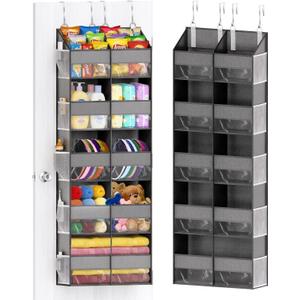 Over The Door Organizer with 5 Shelves, 9 Compartments + 10 Side Pockets, 90+ lbs Weight Capacity, Heavy-Duty Behind the Door Organizer Hanging Closet Organizer and Storage for Room Essentials (Grey)
