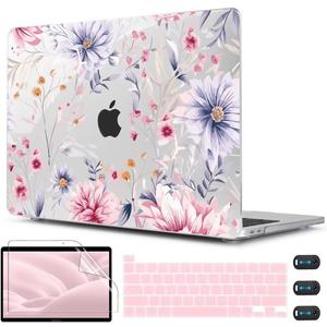 CISSOOK Flower Case for MacBook Pro 13 Inch M2 A2338 M1 A2251 A2289 Model 2025-2020 Released, Plastic Floral Cover with Keyboard Cover Protector for MacBook Pro 13 with Touch bar, Flowers Watercolor