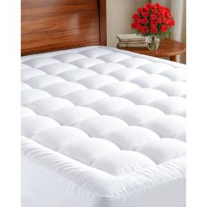 Mattress Pad Queen Size  Quilted Fitted Mattress Protector  Cotton Pillow Top Cover w/ 8-16" Deep Pockets  Thick, Comfy & Plush  Cooling, Breathable & Noiseless  Machine Washable  60 x 80(White)