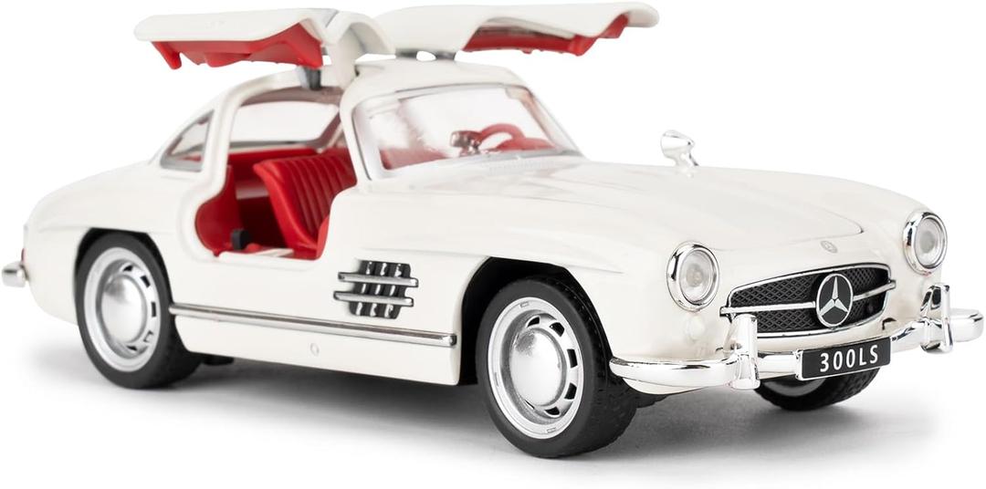 1955 Mercedes-Benz 300sl Vintage Car Model, 1/32 Toy Car with Sound and Light Function, Children's Toy Model Car with PullBack Function, Collector's Quality Model Car, Gift for Children (white)
