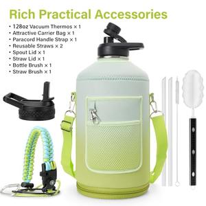 1 Gallon Insulated Water Bottle | Upgraded Thickened Stainless Steel Metal Portable Sports Large Water Jug for Gym and Hiking with Carrier Bag, Handle Strap | BPA-Free 128 Oz (Gradient Green)