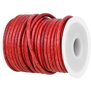 GENIQUE Real/Genuine Round Leather String Cord for Necklace, Bracelets, Jewellery, Braiding (3mm, Red Distressed)