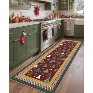 GarveeHome 2.5x8 Christmas Rug Runners for Hallways Non Slip, Christmas Tree Print Kitchen Rugs Washable Area Rug for Entryway, Low Pile Soft Red Holiday Decor Carpet for Bedroom Laundry Room, Christmas Red