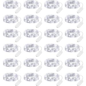 Brightown 24 Pack LED Fairy Lights Battery Operated 7 ft 20 LED String Light Waterproof Silver Wire Firefly Starry Lights for Crafts Wedding Party Bedroom (White)