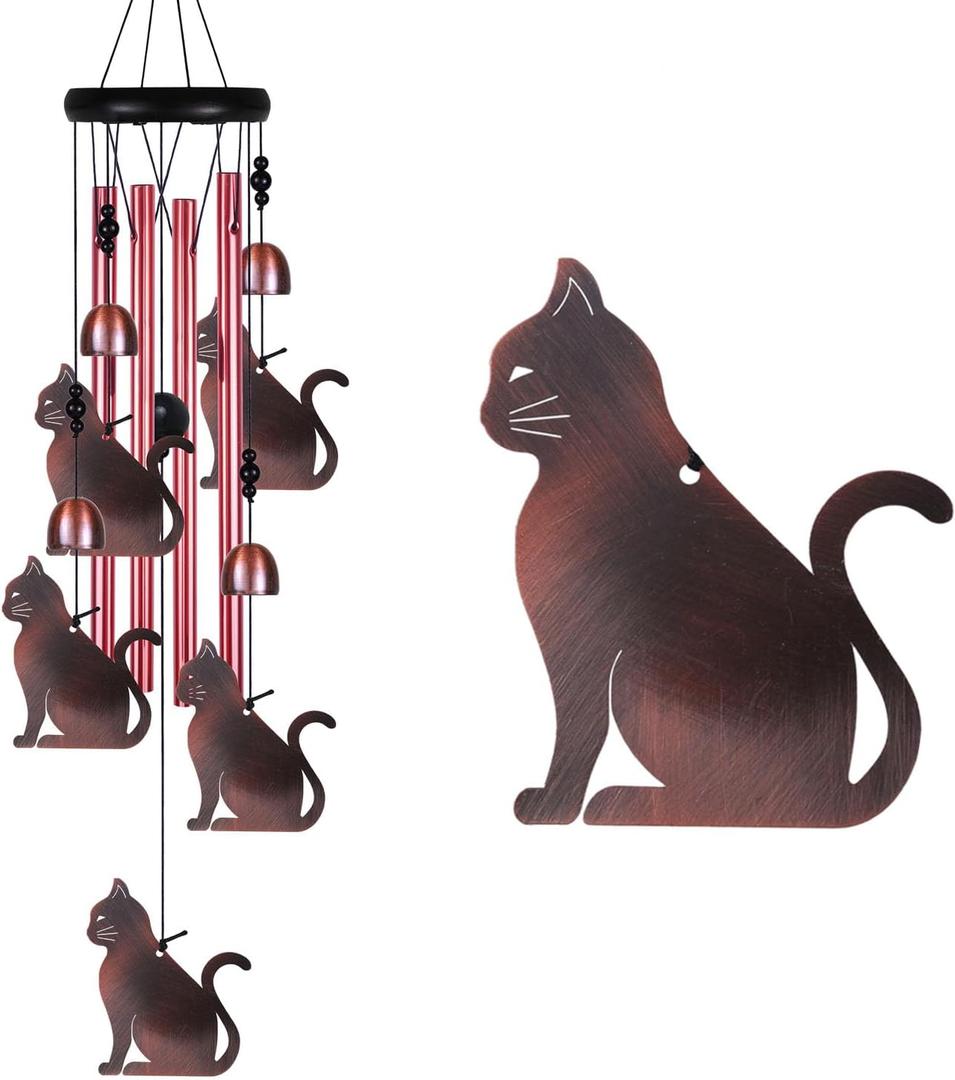 Outdoor Cats Wind Chimes Indoor Decor - Hand-Made Mobile Romantic Windcatcher, Cat Chimes, 28" Cats Wind Chimes for Home, Balcony, Tree, Patio, Garden Decoration, Gift for Mom(4 Tubes, 5 Cats)