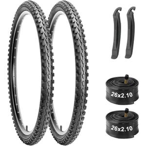 Mountain Bike Tires & Tubes Set: 26x2.1 Inch Puncture-Protection MTB Tires with Heavy-Duty Butyl Inner Tubes & Tire Levers for Off-Road Cycling