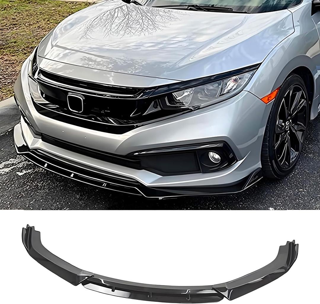 Front Bumper Lip Splitter Spoiler Fit for Honda Civic LX/Sport/EX/Si/Touring 2016-2021 Hatchback/Coupe/Sedan, 4pcs Accessories Air Chin Body Kit (Gloss Black)