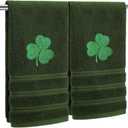 Tudomro 2 Pcs Easter Bunny Hand Towels Yellow Bathroom Decor 14x29 Inch Embroidered 100% Cotton Soft Absorbent Spring Floral Decorative Hand Towels for Bathroom Kitchen(Green Clover)