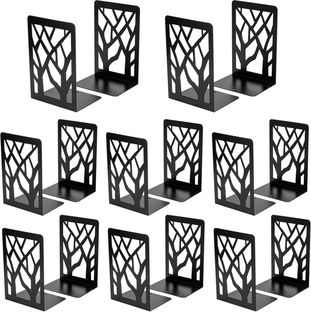MaxGear Book Ends Tree Design Modern Bookends for Shelves, Non-Skid Bookend, Heavy Duty Metal Book Stopper for Books/CDs, Decorative Books Shelf Home, 7 x 4.7 x 3.5, Black, 8 Pair/16 Pieces, Large
