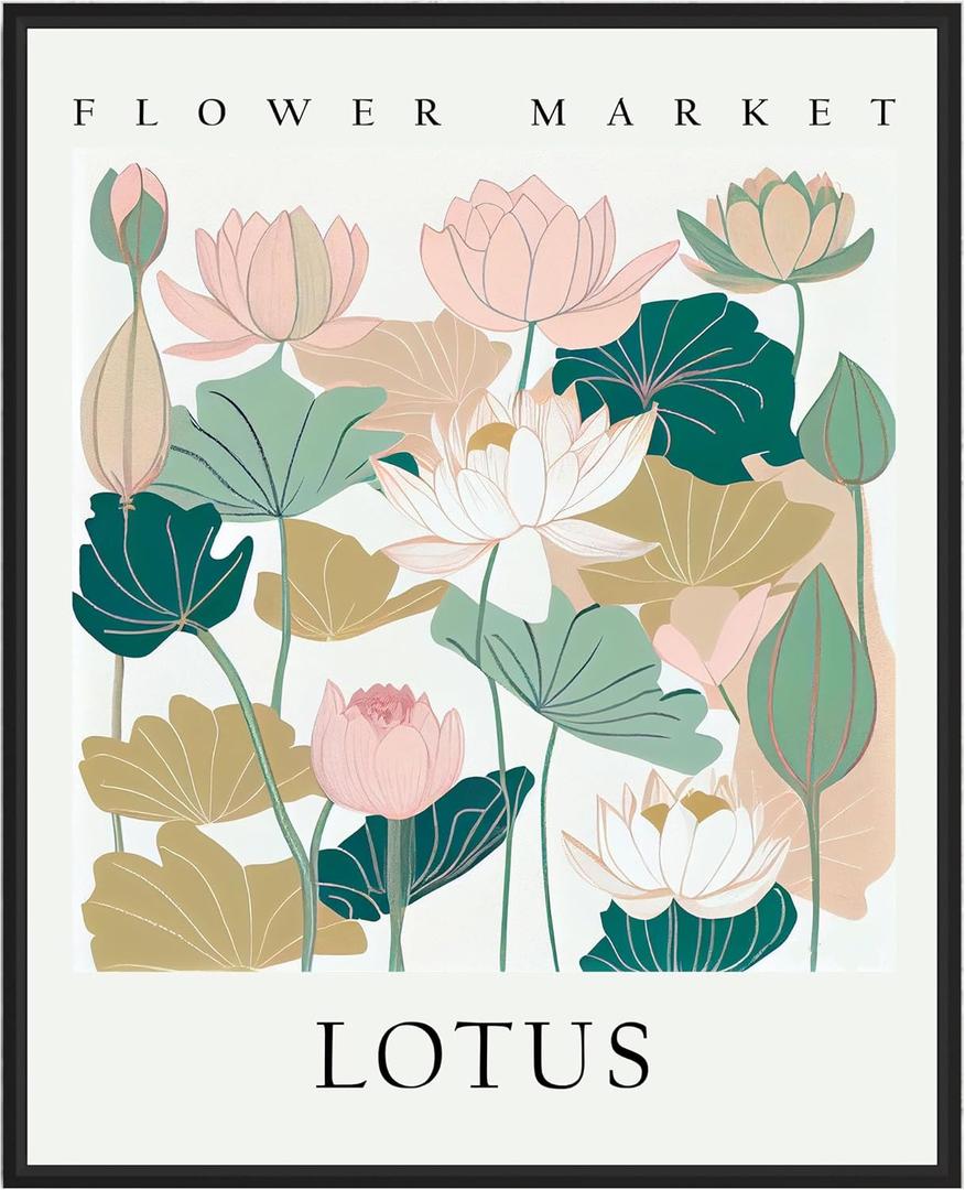 2 x Lotus Flower Market Poster Art Print, Floral Wall art Decor, Botanical Artwork Bedroom Bathroom Living room Decoration 47 (Lotus, 8 x 10 inches, Unframed)