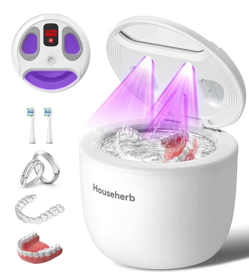 Ultrasonic Retainer Cleaner, Dental Cleaning Pod for Denture, Mouth Guard, Aligner, Night Guard, Braces, Toothbrush Heads, Jewelry, 45kHz Retainer Cleaner Machine with Digital Timer & 200ML
