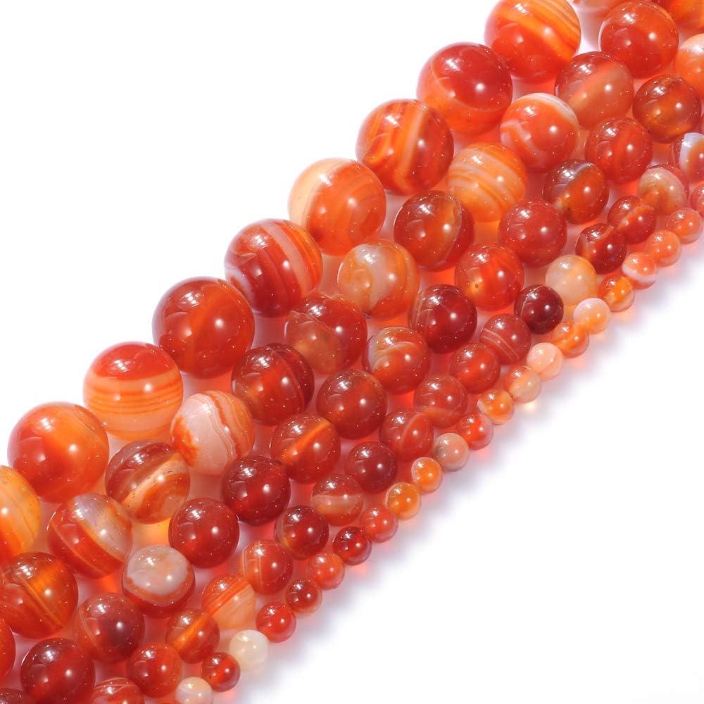 2 x Natural Stone Beads 8mm Red Striped Agate Beads Round Loose Beads Crystal Energy Stone Healing Power for Jewelry Making DIY,1 Strand 15"