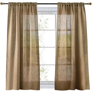 Valea Home Soft Burlap Natural Tan Rod Pocket Window Curtain Panels for Living Room, 37 inches x 63 inches, 1 Panel