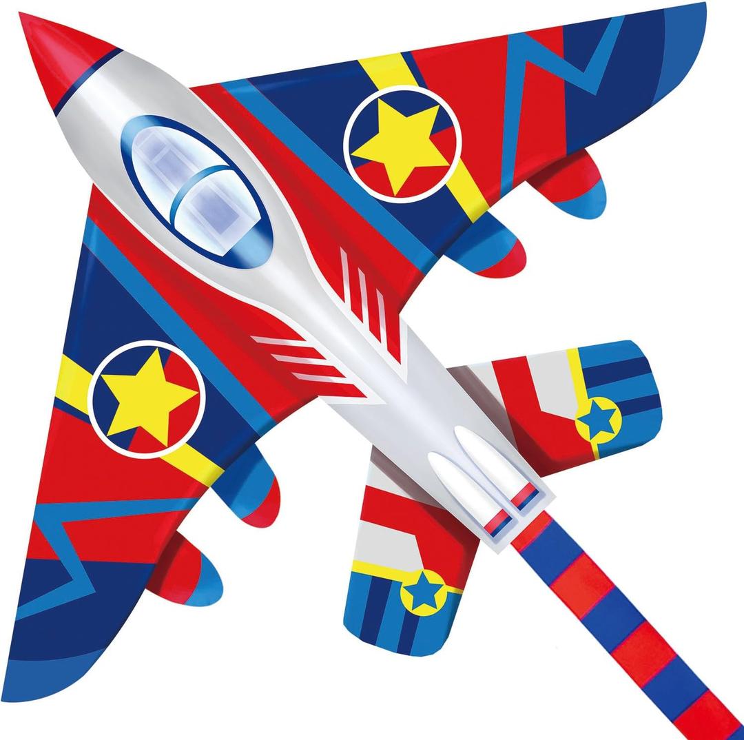 HONBO 58" Fighter Plane - Kite for Kids & Adults, Easy to Fly, Beach Trip Beginner Kite with Reel and 200ft String