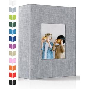 Artfeel Photo Album 4x6 with 100 Pockets,Slip-in Picture Albums,Linen Cover Memory Book with Front Window,White Page Vertical Photo Book for Wedding,Family,Anniversare,Baby,Vacation