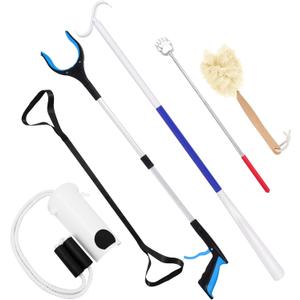 6 PC Hip Replacement Recovery Kit for Elderly and Knee Back Surgery Patients with Grabber, Sock Aid, Leg Lifter, Shoe Puller, Back Scratcher, Bath Sponge, Essential Tools for Recovery After Surgery
