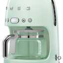Smeg 50's Retro Style Aesthetic Drip Coffee Machine with 10 Cup Glass Carafe, Auto Start Feature, Keep Warm Plate, and Two Coffee Strength Settings (Pastel Green)