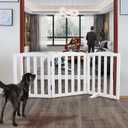 ZJSF Foldable Freestanding Indoor Dog Gate for House Wood White Long Pet Gates Dog Fence for Stairs Puppy Gates for Hallways,Pet Fence, Puppy Gate,Support Feet Included 24 "Height-3 Panels