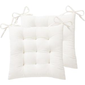 HLOVME Corduroy Chair Cushion with Ties Ultra Soft Warm Floor Cushion for Kids Reading Nook Comfortable Square Seat Cushion for Adult 15.7x15.7 Set of 2, White