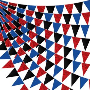 Boao 10 Strips Spider Pennant Banner 98 ft Hero Triangle Flag Cartoon Paper Pennant for Spider Birthday Party Decorations Hero Theme Festivals Wedding Party Supplies Outdoor Home Decor