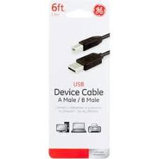 GE USB A Male and B Male Device Cable - Black 6ft