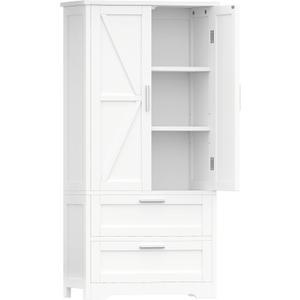 50.4" H Bathroom Storage Cabinet, Modern Floor Cabinet with Adjustable Shelf, Small Pantry with 2 Doors & Drawers, Storage Cabinet for Bathroom, Living Room, Kitchen, White KES007WCWG