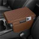 Upgraded Car Center Console Cover,Microfiber Leather Car Armrest Cover Cushion with 2 Storage Bags,Universal Armrest Storage Box Accessories for Most Vehicles (Brown)