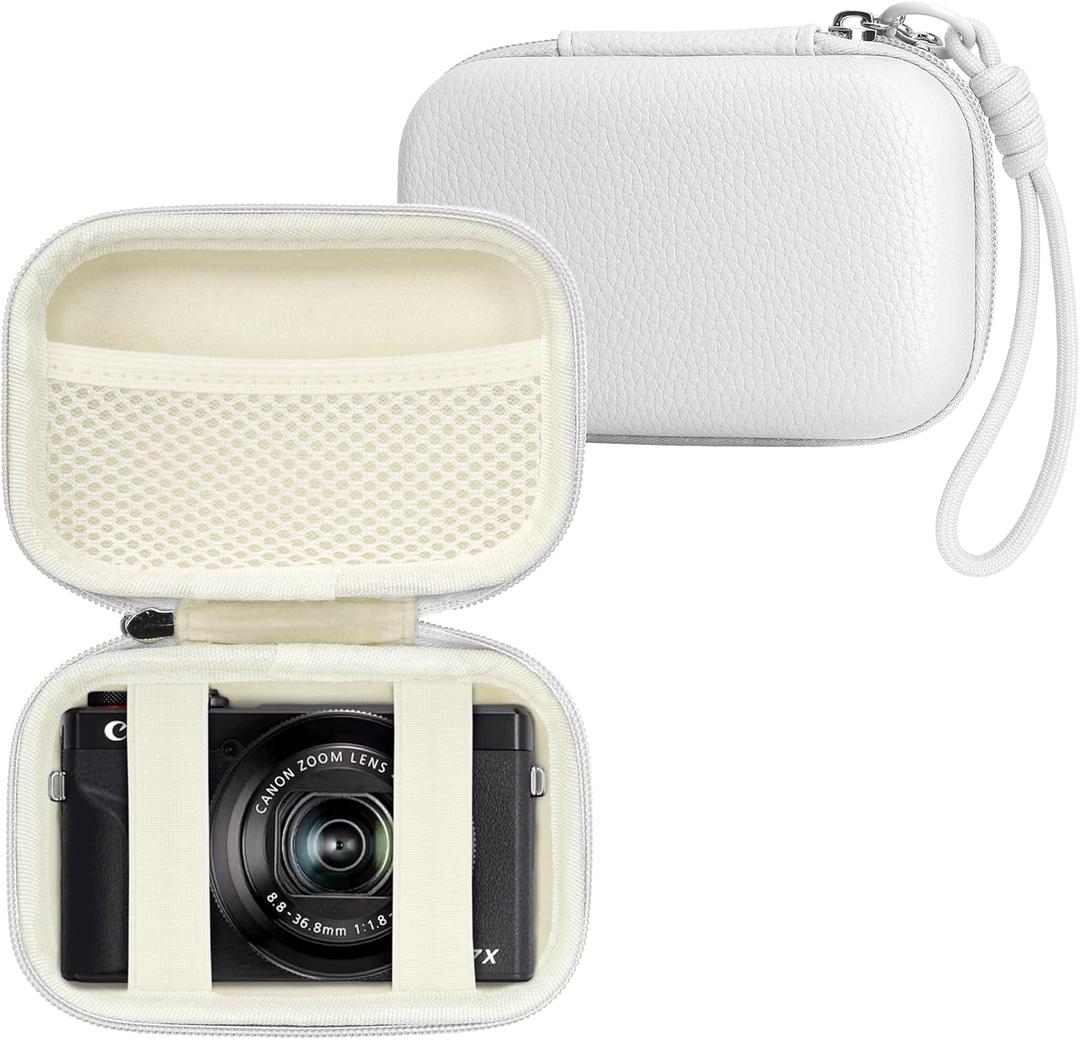Digital Camera Case Compatible with Canon Powershot G7X Mark II & III/ SX740/ Sony ZV-1/ RX100 VII, Compact Travel Point & Shoot 4K Vlog Cameras Storage Holder with Lanyard (White)