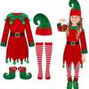 Kids Girls Christmas Elf Costume - Santa Helper Costume Xmas Holiday Elf Dress Outfit (6-7)