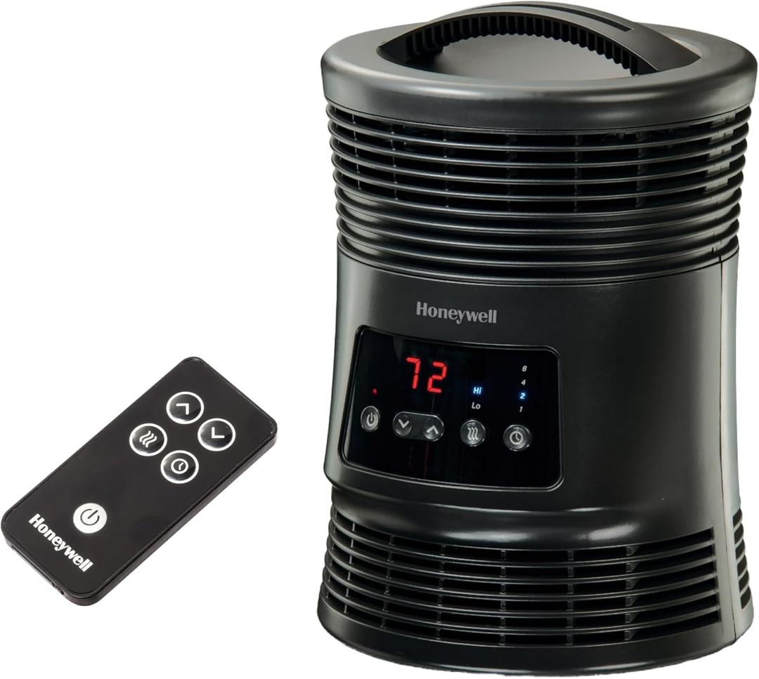 Honeywell HHF370B 360 Degree Surround Fan Forced Heater with Surround Heat Output Charcoal Grey Energy Efficient Portable Heater with Adjustable Thermostat & 2 Heat Settings , Black