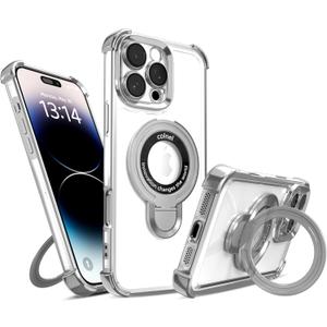 for iPhone 13 Pro Case with Strong Magnetic Ring Stand, Military-Grade Shockproof, 4 Airbag Corners Protective, Fit for MagSafe, Kickstand Phone Case for iPhone 13 Pro - Silver