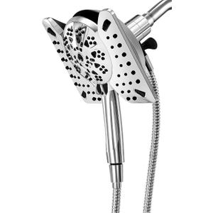 Shower Head with Handheld High Pressure, Rain Shower Head with Fixed Showerhead and 9 Sprays Handheld Shower, Detachable 2-IN-1 Shower head with 59" Rotatable Stainless Steel Hose (Brushed Chrome)