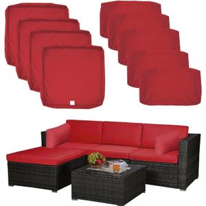9 Pack Patio Cushion Covers Set Outdoor Furniture Cushion and Pillow Cover Replacement Fit for 5 Pieces 4-Seater Wicker Rattan Patio Sectional Sofa Chair Couch Set,Red-Cover Only (Large)
