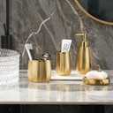 Bathroom Accessories Set 4 Pcs, Gold Ceramic Bathroom Accessories Complete with Soap Dispenser, Toothbrush Holder, Bathroom Tumbler, and Soap Dish - Modern Bathroom Decor