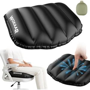 Inflatable Airplane Seat Cushion with Memory Foam | 3D Scalloped Air Baffles | Sit-to-Adjust Firmness | 2-in-1 Seat Pad & Lumbar Support, Tailbone Relief | 30s Inflate & 1s Deflate | Travel & Office, Black