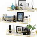 Amaoot Floating Shelves Set of 3, Home Wood Wall Shelf, Farmhouse Shelf for Bedroom, Wall Mounted Floating Shelf for Living Room, Bedroom, Bathroom, Kitchen, Office (Gold), 15.74 X 2.75 X 5.11 Inches