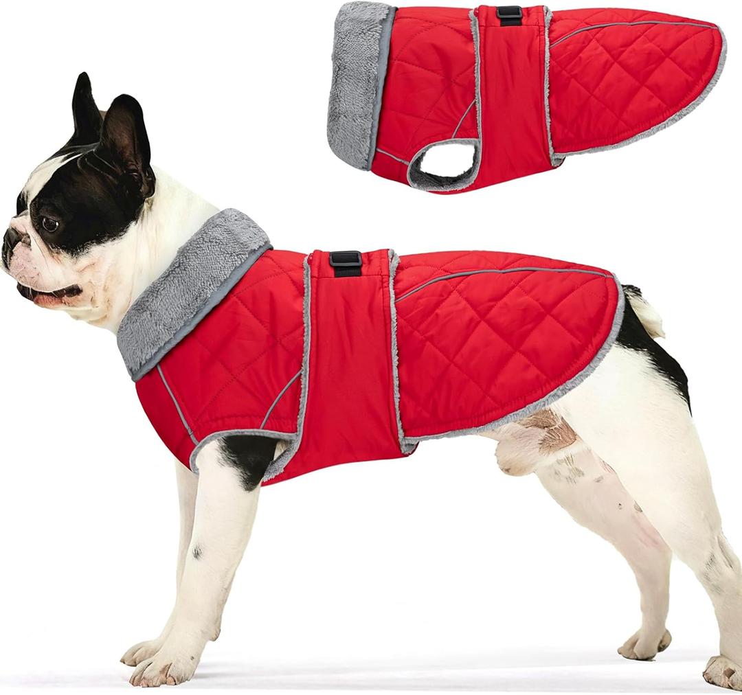 Dog Coat, Warm Dog Winter Coat for Medium Dogs, Waterproof Jacket with Adjustable Buckle & Velcro, Reflective Turtleneck Cold Weather Coats, Pet Fleece Vest Snow Jacket (Red, S)