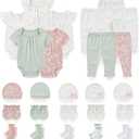 Unisex Baby Boy Girl Pant Sets Bodysuits Hats Gloves Socks Accessories 25 Pack Cotton Infant Practical Outfit (3-6 Months, White)