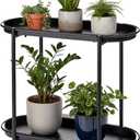 Large Metal 2-Tier Multi-Purpose Stand Sleek Black Indoor/Outdoor Oval Shelving Unit; Modern Storage Rack for Home Decor, Books, Bathroom Essentials, or Plants