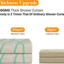 Mint Green Modern Farmhouse Linen Shower Curtain, Country Cottage Bathroom Decor Striped Minimal Boho Textured Linen Shower Curtain Set with Hooks, 72x72