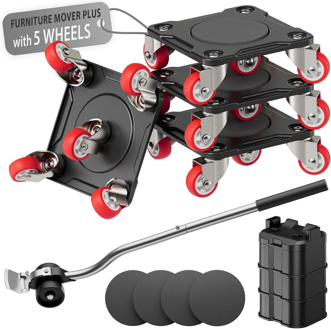 ONEON Heavy Duty Furniture Movers with Wheels Dolly with Auxiliary Lifter, All-New Upgraded Carbon Steel Panels & 360-Wheeled Casters, Supports up to 1100 lbs (M)