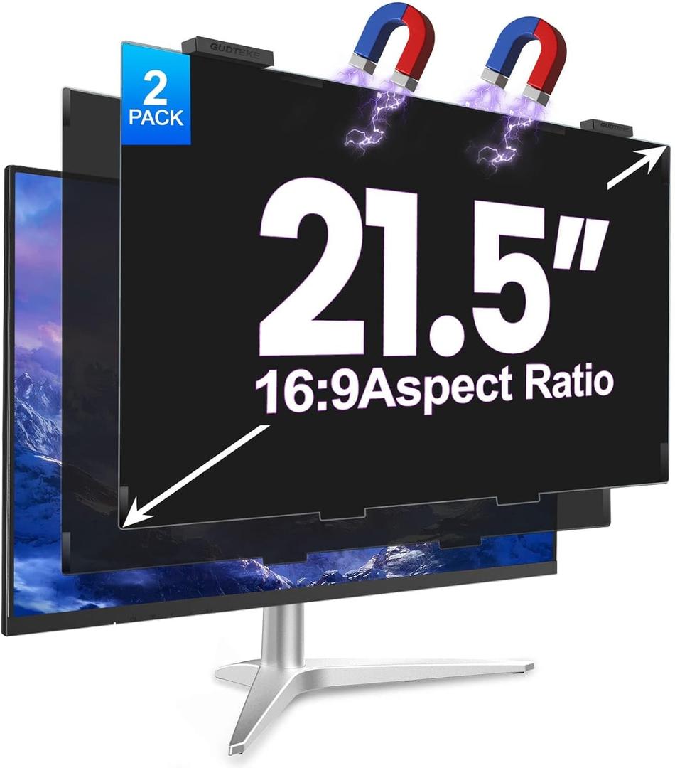 2Pack Magnetic 21.5 Inch Privacy Screen for Computer Monitor 16:9 Aspect Ratio, Hanging Removable Anti-Blue/Glare Protector Film, Anti Spy Desktop Security Private Filter 21.5in