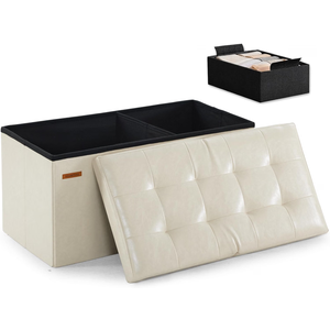 HAUSFRAU Ottoman with Storage Bench Folding Foot Rest Stool Ivory
31.5", Flip Lid, Small Upholstered Foldable Footrest Footstool, Bedroom Bench, Living Room Dorm Ottoman, Faux Leather